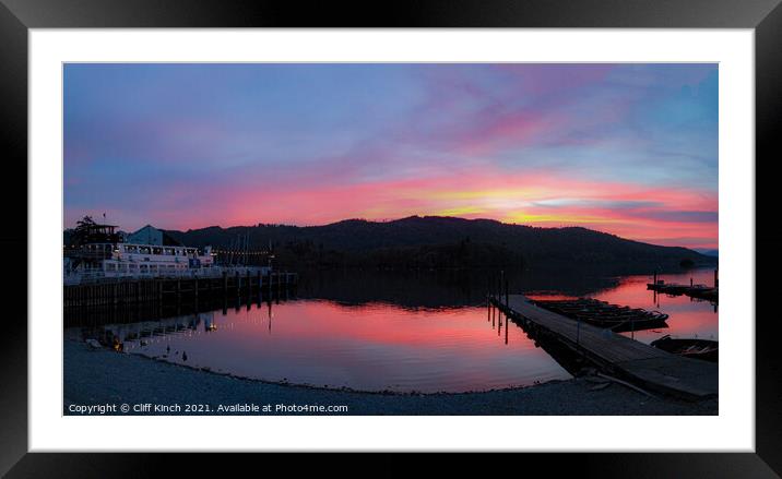 Bowness Pier Sunset Framed Mounted Print by Cliff Kinch