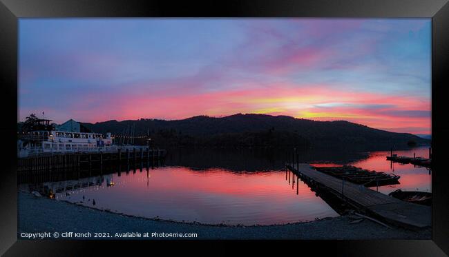 Bowness Pier Sunset Framed Print by Cliff Kinch
