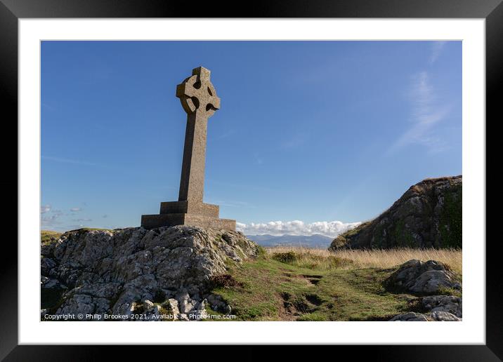 Celtic Cross, Llanddwyn Island Framed Mounted Print by Philip Brookes