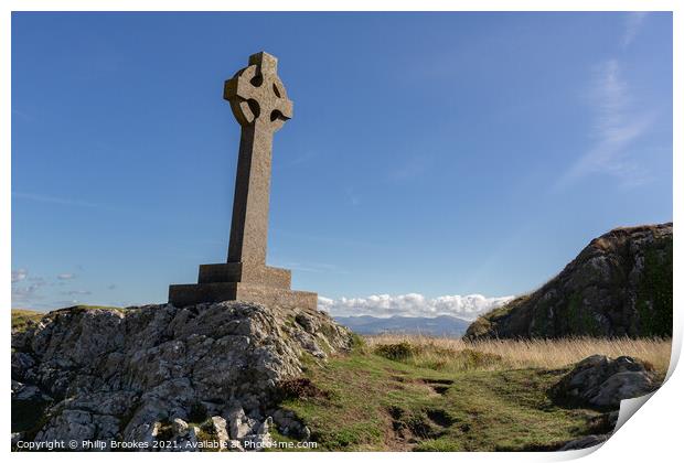 Celtic Cross, Llanddwyn Island Print by Philip Brookes