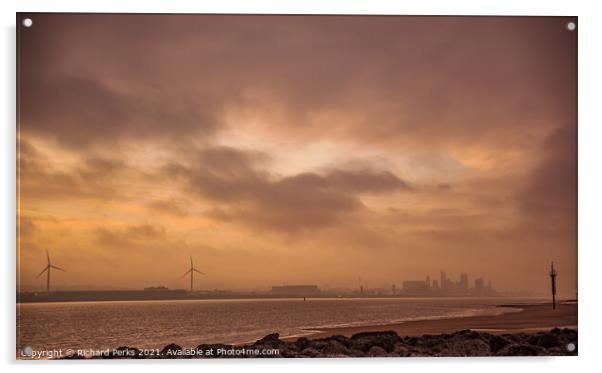 Liverpool Skyline Haze Acrylic by Richard Perks