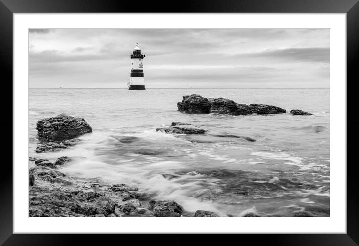 Penmon Lighthouse in black and white Framed Mounted Print by Jason Wells