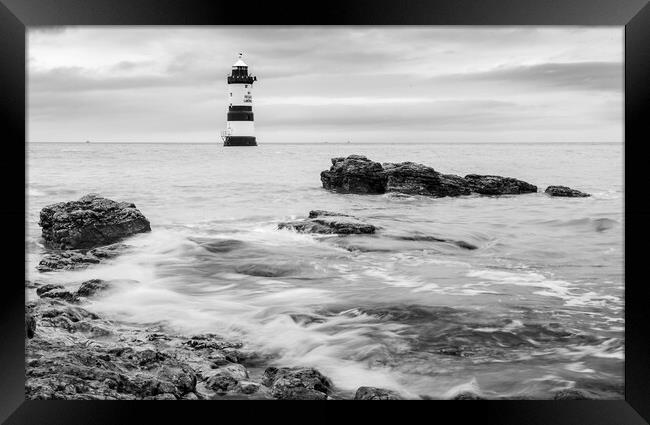Penmon Lighthouse in black and white Framed Print by Jason Wells