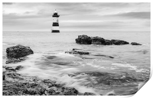 Penmon Lighthouse in black and white Print by Jason Wells