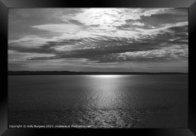 Monochrome Serenity: Ocean Sunset Framed Print by Holly Burgess