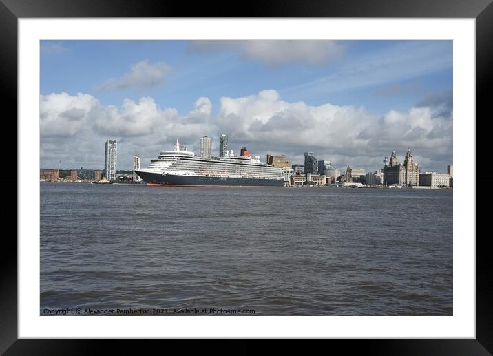 Cruiseship      Queen Elizabeth        Leaving     Framed Mounted Print by Alexander Pemberton