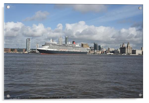 Cruiseship      Queen Elizabeth        Leaving     Acrylic by Alexander Pemberton