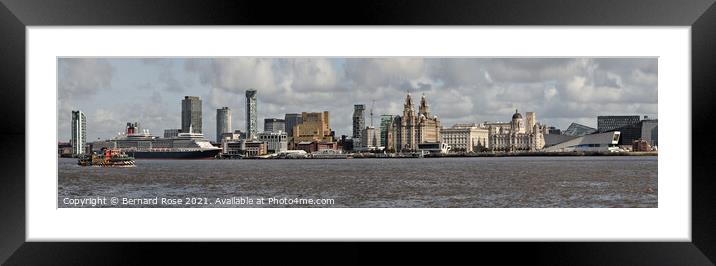 Liverpool Waterfront with Cunard Queen Elizabeth Framed Mounted Print by Bernard Rose Photography