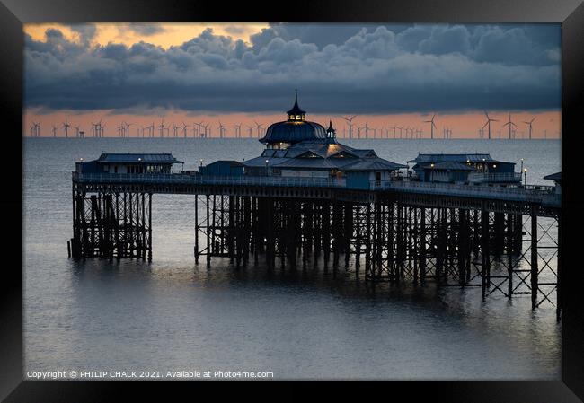 Llandudno pier with the wind farm 610 Framed Print by PHILIP CHALK