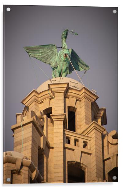 Golden hour Liver bird, Liverpool Waterfront Acrylic by Liam Neon