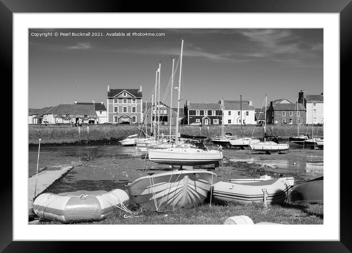 Aberaeron Wales Black and White Framed Mounted Print by Pearl Bucknall