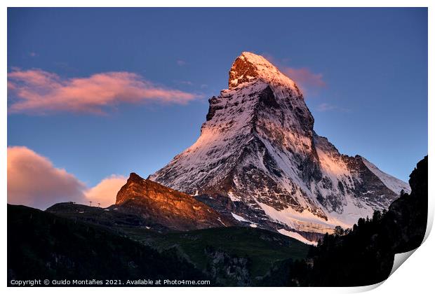 Matterhorn at sunrise. 4.478 meters. Swiss Alps Print by Guido Montañes