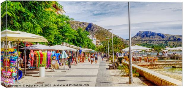 Shops On The Pine Walk Puerto Pollensa Canvas Print by Peter F Hunt