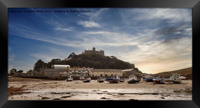 St Michaels mount Cornwall low tide Framed Print by kathy white