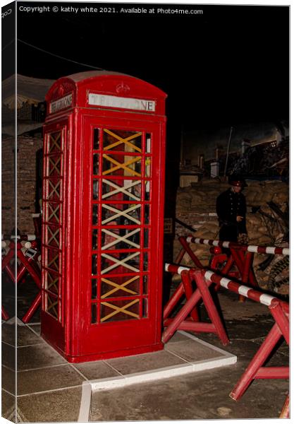 Old red phone box in the war Canvas Print by kathy white