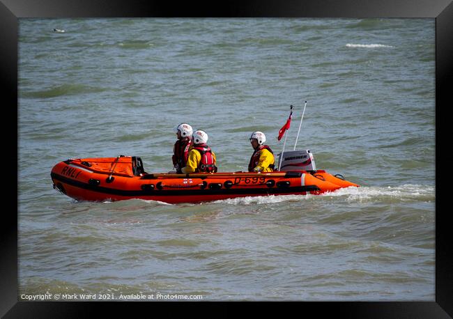 RNLI Lifeboat in Action. Framed Print by Mark Ward