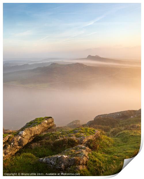 Hay and Saddle Tors on a misty morning Print by Bruce Little