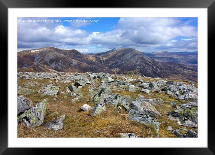 A view of the summit of Beinn a’ Ghlò  Framed Mounted Print by Navin Mistry