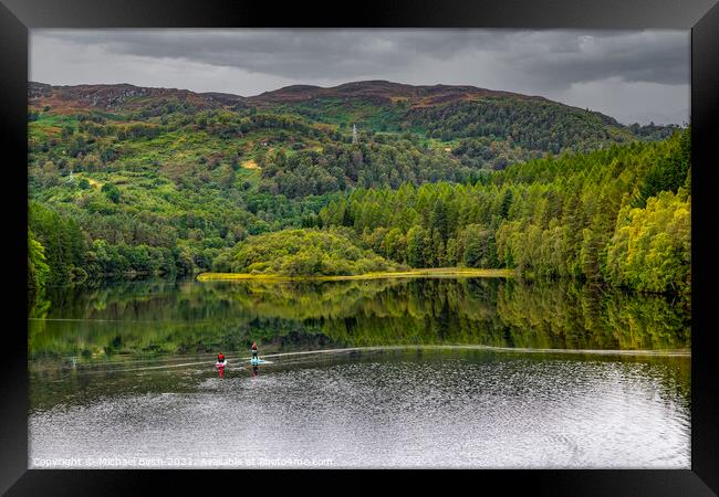 Serene Paddle Boarding Adventure on Faskally Loch Framed Print by Michael Birch