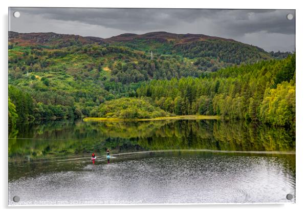 Serene Paddle Boarding Adventure on Faskally Loch Acrylic by Michael Birch