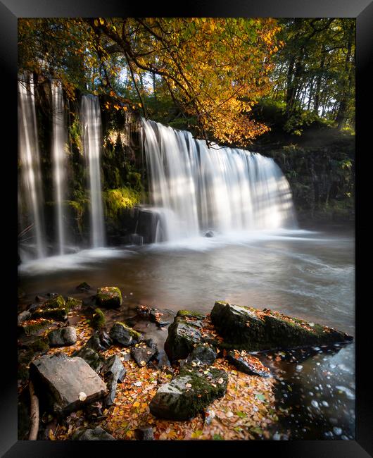 Autumn at Sgwd Ddwli Uchaf waterfall Framed Print by Leighton Collins