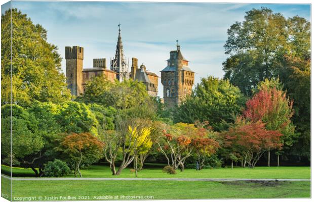 Cardiff Castle from Bute Park, Cardiff, Wales Canvas Print by Justin Foulkes
