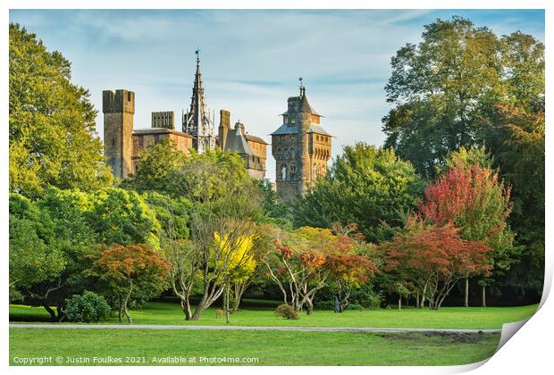Cardiff Castle from Bute Park, Cardiff, Wales Print by Justin Foulkes