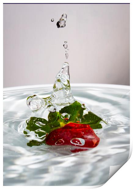 Water Jet After Strawberry Falling Into Water Print by Antonio Ribeiro