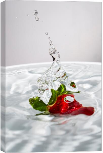 Water Jet After Strawberry Falling Into Water Canvas Print by Antonio Ribeiro