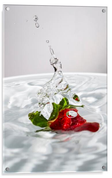 Water Jet After Strawberry Falling Into Water Acrylic by Antonio Ribeiro