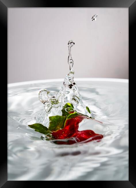 Water Jet After Strawberry Falling Into Water Framed Print by Antonio Ribeiro