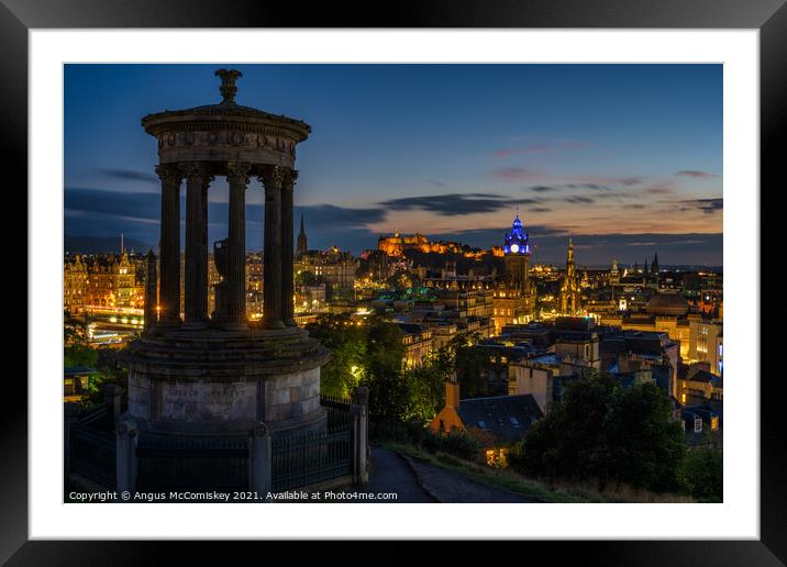 Edinburgh skyline at dusk from Calton Hill Framed Mounted Print by Angus McComiskey