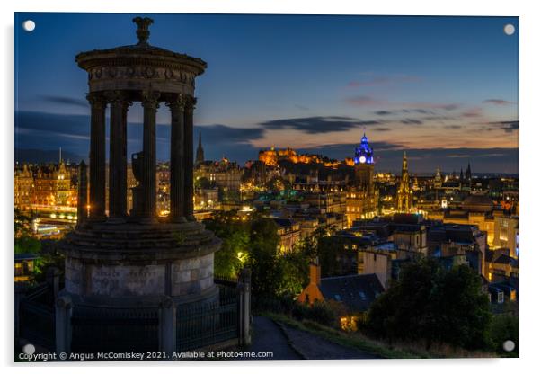 Edinburgh skyline at dusk from Calton Hill Acrylic by Angus McComiskey