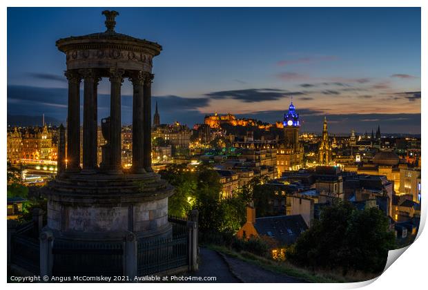 Edinburgh skyline at dusk from Calton Hill Print by Angus McComiskey