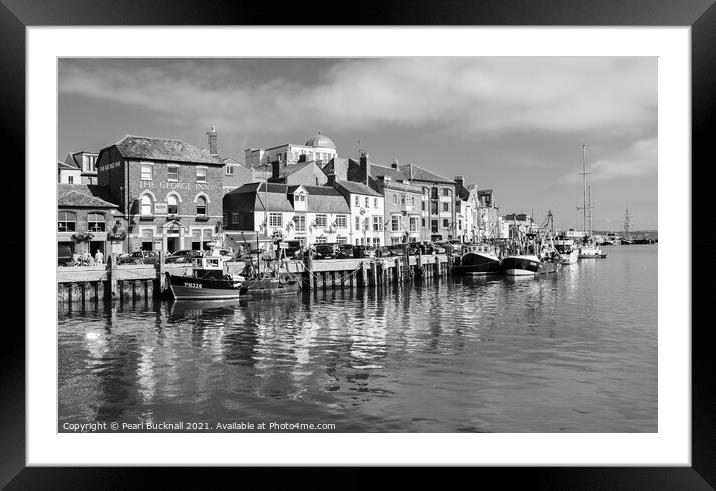 Weymouth Harbour Dorset Black and White Framed Mounted Print by Pearl Bucknall