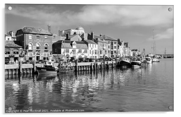 Weymouth Harbour Dorset Black and White Acrylic by Pearl Bucknall