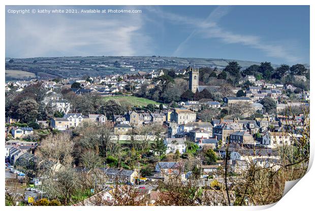 Helston Cornwall from Porthleven Hill Print by kathy white