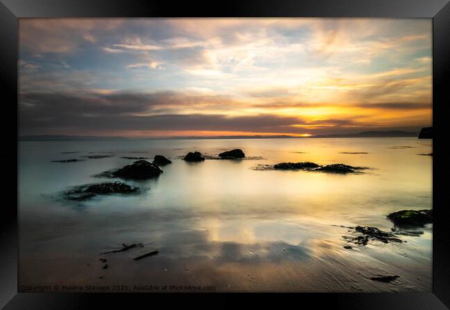 Sunset at Portmahomack Beach Framed Print by Maxine Stevens