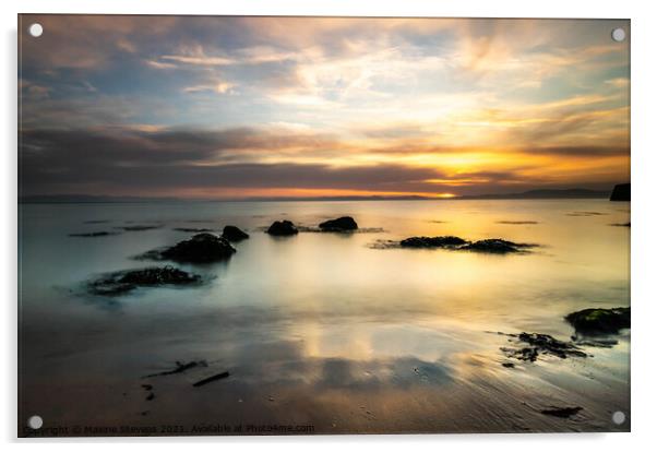 Sunset at Portmahomack Beach Acrylic by Maxine Stevens