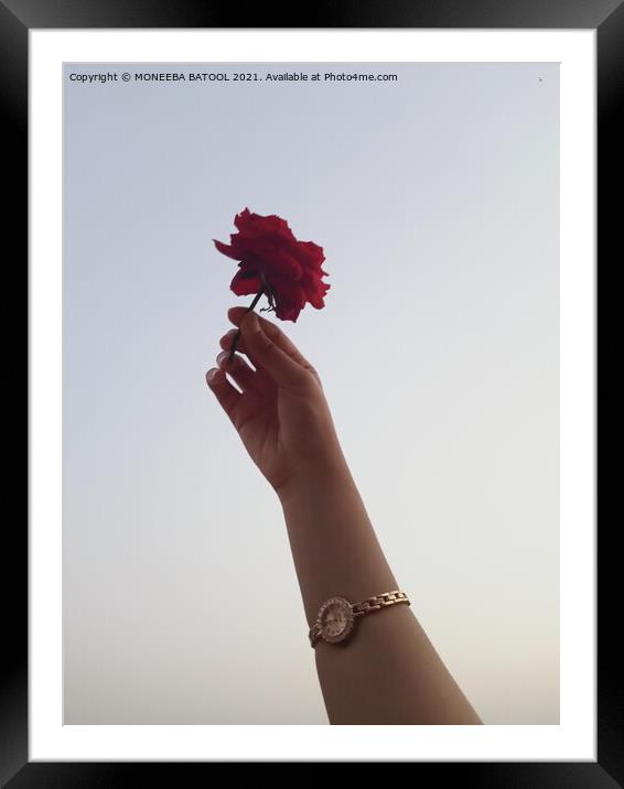 A hand with a Rose Framed Mounted Print by MONEEBA BATOOL