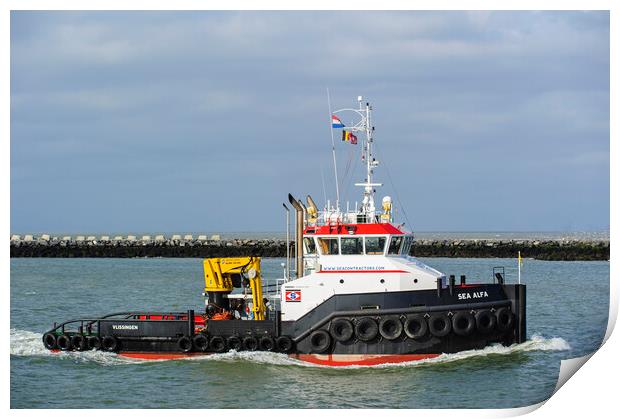 Tug Boat Sea Alfa Entering Port Print by Arterra 