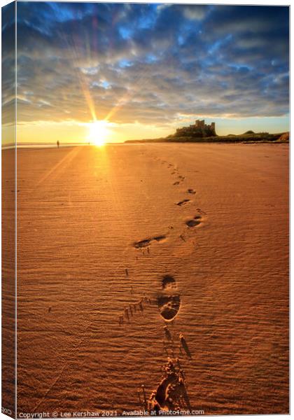 Footsteps from Bamburgh Castle Canvas Print by Lee Kershaw