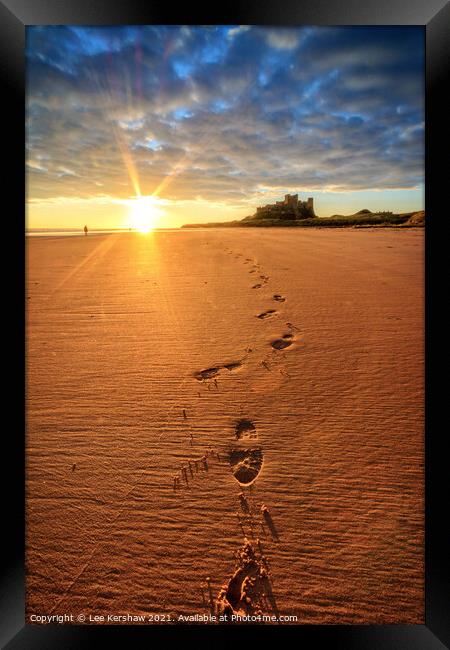 Footsteps from Bamburgh Castle Framed Print by Lee Kershaw
