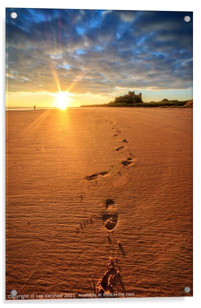 Footsteps from Bamburgh Castle Acrylic by Lee Kershaw