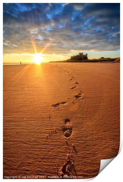 Footsteps from Bamburgh Castle Print by Lee Kershaw