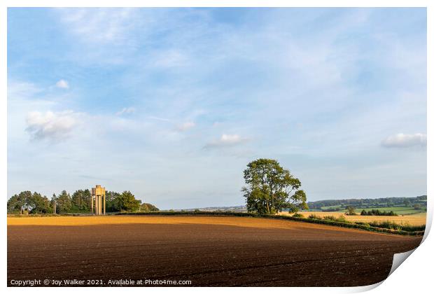 A Ploughed field in the Autumn sunshine Print by Joy Walker