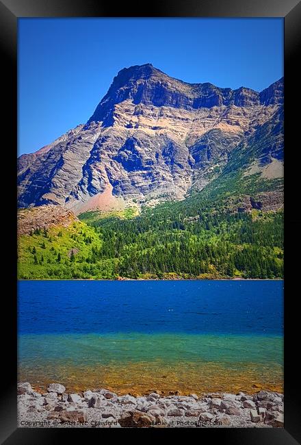 Lake in Waterton Park Alberta Canada Rocky Mountains Framed Print by PAULINE Crawford
