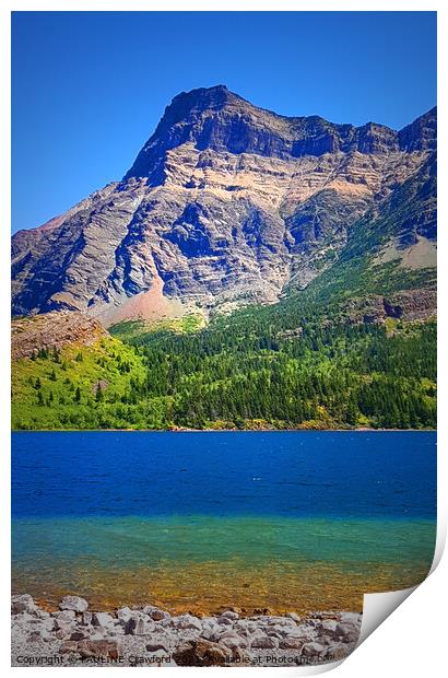 Lake in Waterton Park Alberta Canada Rocky Mountains Print by PAULINE Crawford