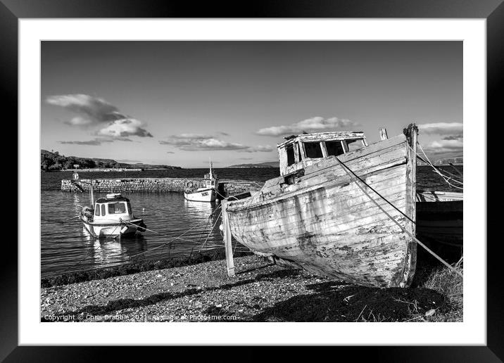 Boats at Broadford in mono Framed Mounted Print by Chris Drabble