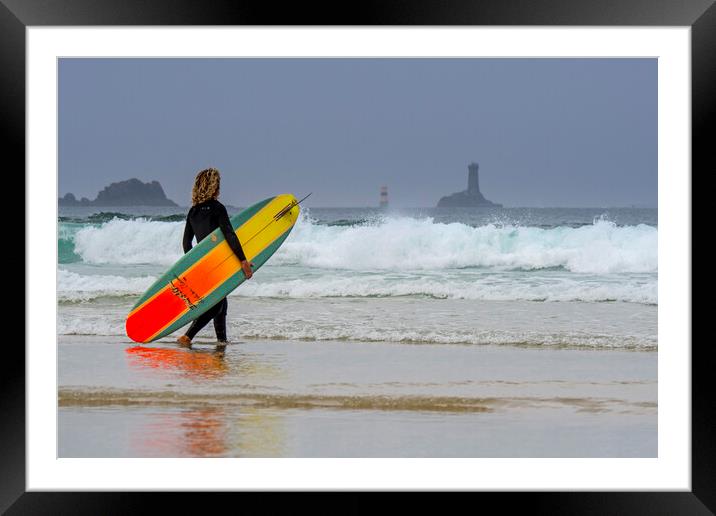 Surfing at Pointe du Raz, Brittany Framed Mounted Print by Arterra 